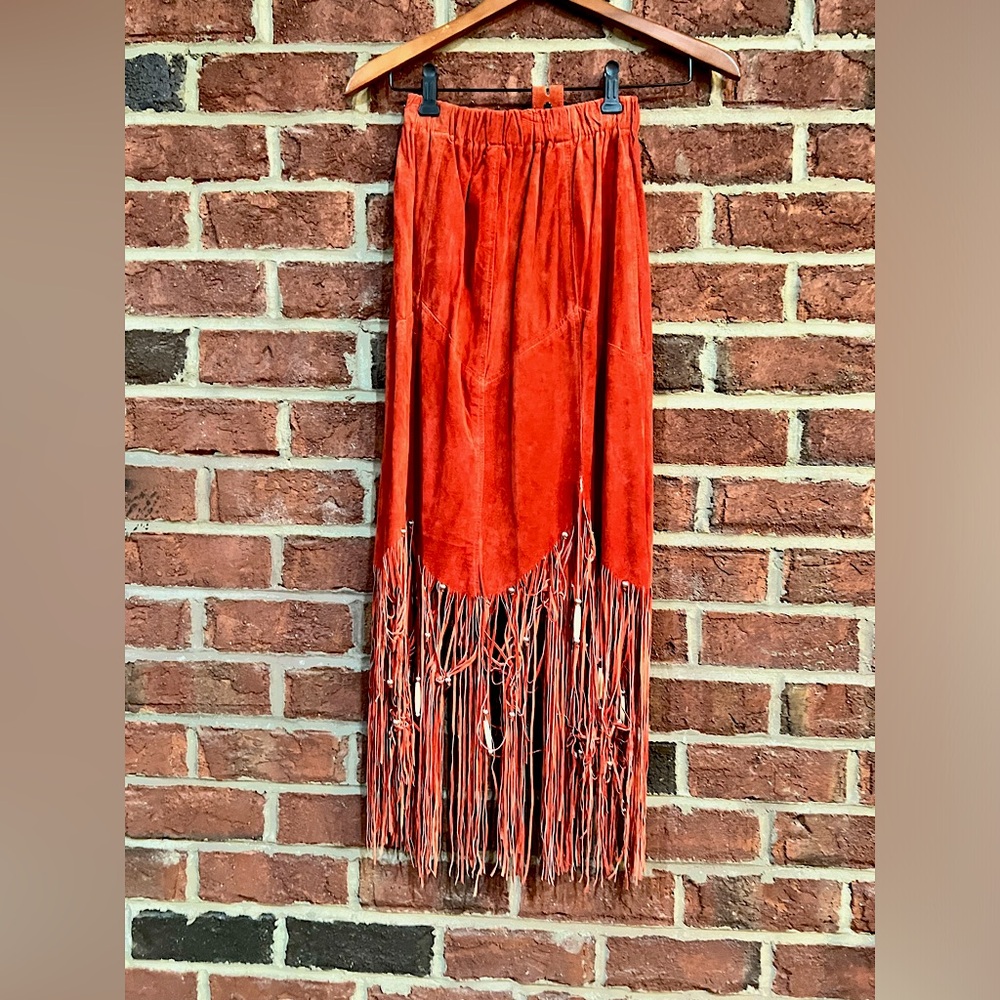 Vintage Liz E Parker custom made suede fringed skirt with beading and boning.